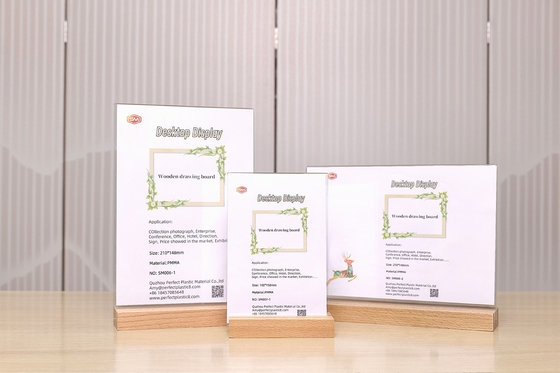 kupować Drzewo buk drewniana podstawa T kształt przezroczyste akrylowe znak posiadacz ślubne menu karty wyświetlacz online manufacture