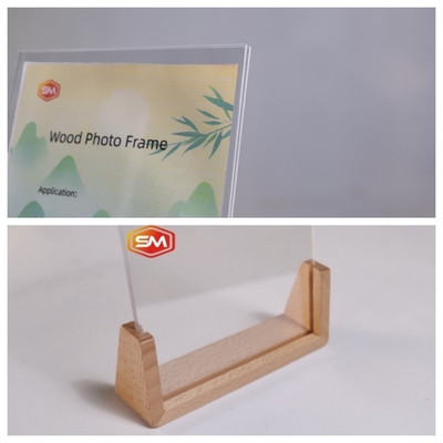 Przejrzysty fotoramię akrylowy z drewnianą podstawą, przyjazny dla środowiska, gęstość 1,20 g/cm3